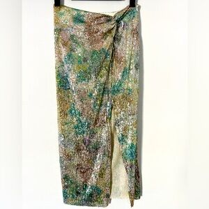 Zara Multicolor Sequin Midi Skirt with slit